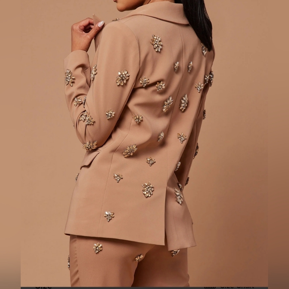 Fashion Nova Tan Embellished Blazer - Picture 5 of 8